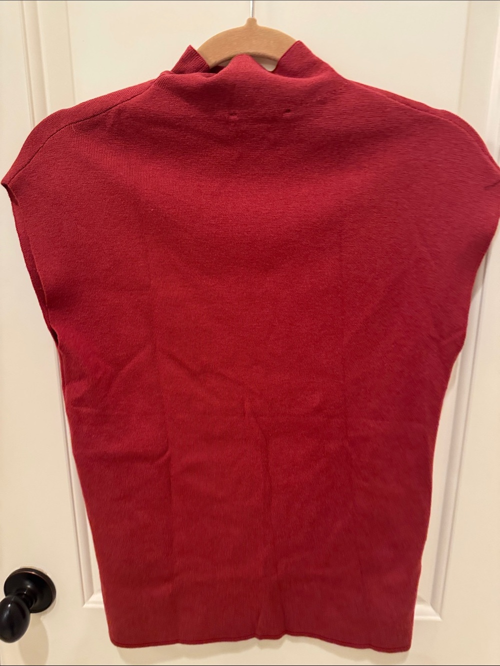 Ann Taylor Crimson Red Sleeveless Mock Neck Sweater fall autumn work wear - Picture 6 of 7
